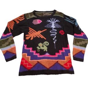 La Vicunita Baby Alpaca Sweater Peruvian Small Geometric Intarsia Primitive Rare